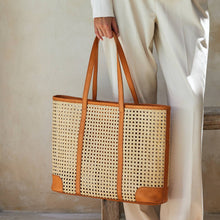 Load image into Gallery viewer, Oversized Rattan Tote | Brown Leather