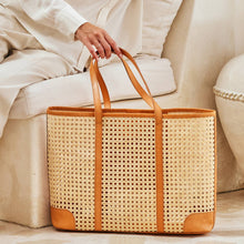 Load image into Gallery viewer, Oversized Rattan Tote | Brown Leather