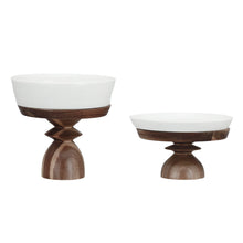 Load image into Gallery viewer, Stoneware & Acacia Serving Pedestal