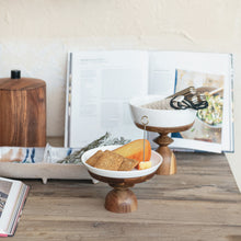 Load image into Gallery viewer, Stoneware & Acacia Serving Pedestal