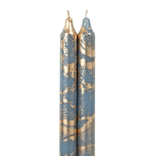 Load image into Gallery viewer, Marbled Gold Taper Candles | Prairie Blue