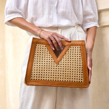 Load image into Gallery viewer, Cane Weave Triangle Rattan Handbag | Brown