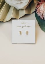 Load image into Gallery viewer, Offset Trio White CZ Gold Earrings
