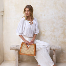 Load image into Gallery viewer, Cane Weave Triangle Rattan Handbag | Brown
