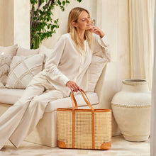 Load image into Gallery viewer, Oversized Rattan Tote | Brown Leather
