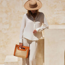 Load image into Gallery viewer, Rattan Cane Weave Handbag | Brown Leather

