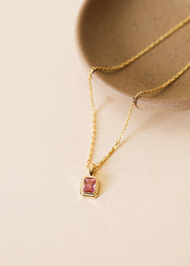 Baguette Pendant Necklace | Pink Gemstone