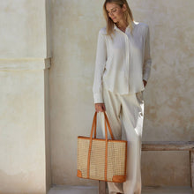 Load image into Gallery viewer, Oversized Rattan Tote | Brown Leather
