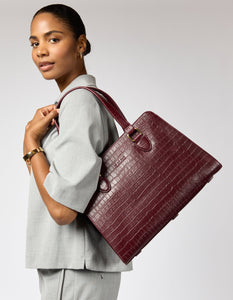 Blair Purse | Dark Cherry Croco Print Leather
