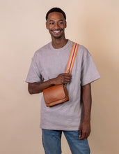 Load image into Gallery viewer, Orange Striped Strap l Cognac Leather
