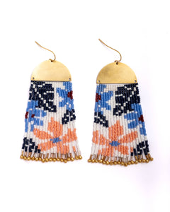 Tropical Fringe Earrings | Blue & Peach