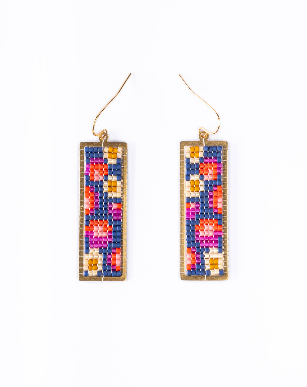 Brass Framed Floral Earrings