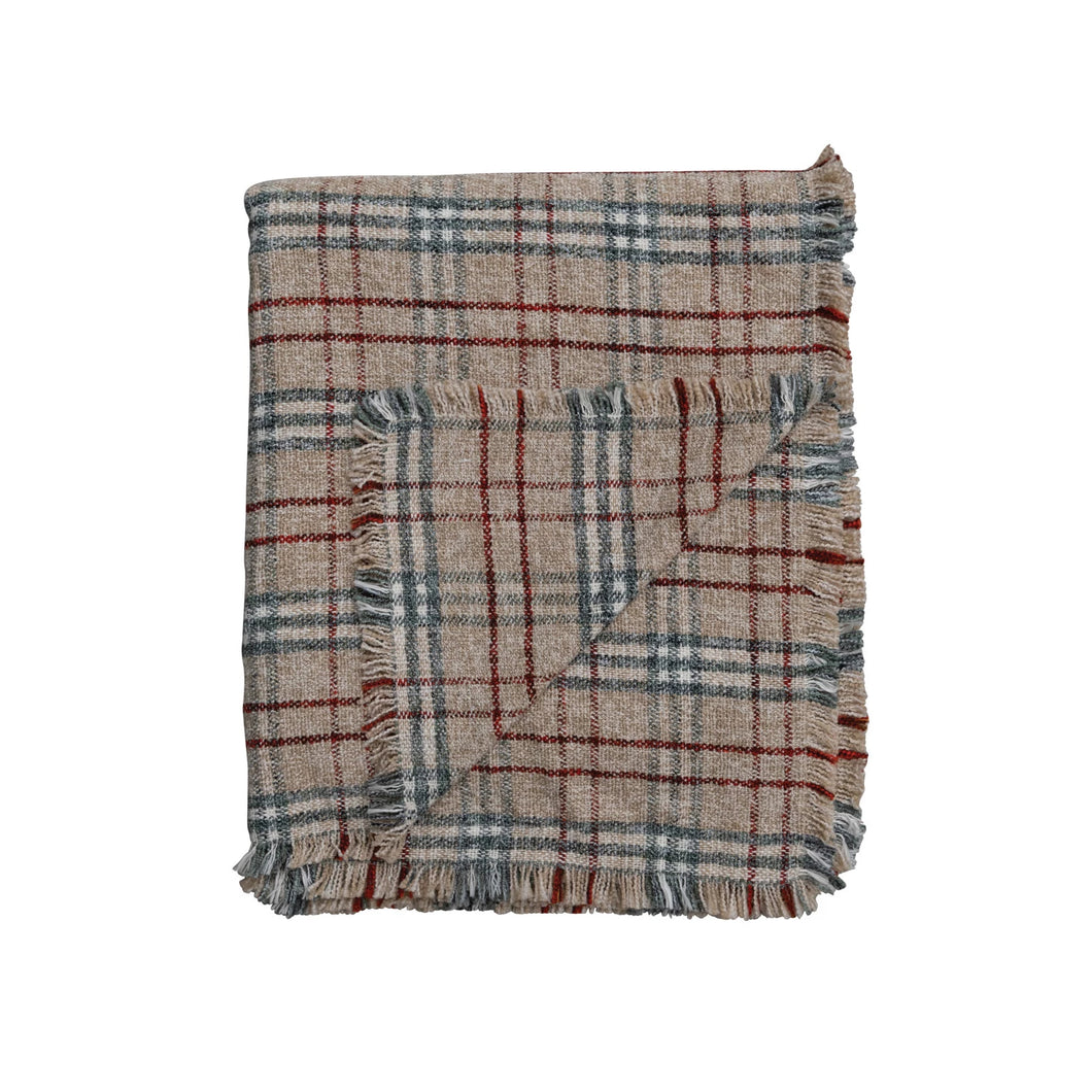 Tan & Red Plaid Throw