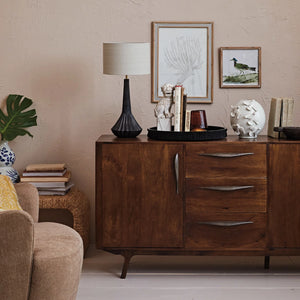 Mango Wood Pleated Table Lamp