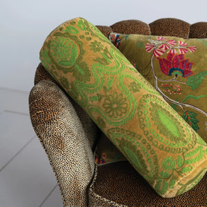 Velvet Embroidered Bolster Pillow