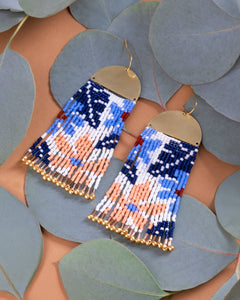 Tropical Fringe Earrings | Blue & Peach