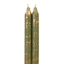 Load image into Gallery viewer, Marbled Gold Taper Candles | Moss Green
