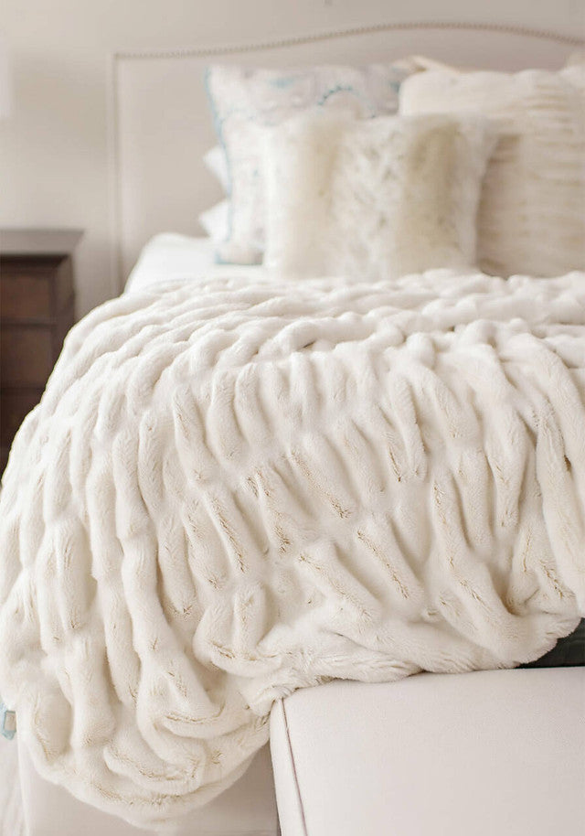 Couture Rouched Faux Fur Throw l Ivory Mink