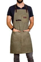 Load image into Gallery viewer, Olive waxed canvas apron
